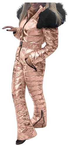 Schneeanzug Damen Wasserdicht Skianzug Damen Einteiler Glitzer Kapuzenjacke Winddichter Winter-Overall Große Größen Slim Fit Jumpsuit Verdickte Isolierte Softshell-Mantel Skianzüge Steppjacke