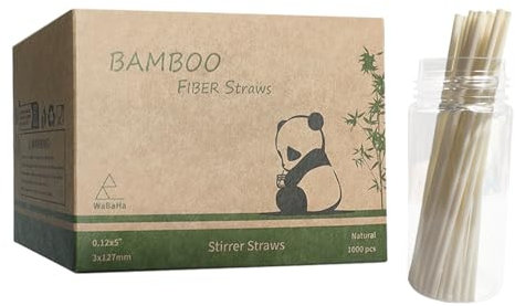 Disposable Short Bamboo Cocktail Straws - 127 x 3mm, Pack of 1000 Mini Coffee Stirrers Swizzle Sticks, Plant Based Short Bamboo Fiber Coffee Straw for Party Wedding Bar Restaurant