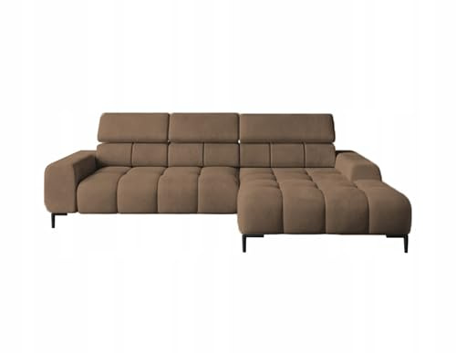 DomiMeble DomoHome Polsterecke L-Form Rechte Seite, Ecksofa mit Schlaffunktion Schlafsofa klein 3-Sitzer verstellbare Kopfstützen und Sitz, Stoff: Monolith 177x270x99 cm, Braun