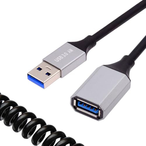 cablecc Cable alargador de cable en espiral OTG de 5 Gbps USB 3.0 tipo A macho a USB 3.0 A hembra para discos duros, cámaras de teléfono, datos, 100 cm