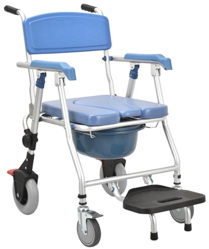 Chaise De Douche Pliable À roulettes, Chaise De Douche À roulettes pour Personne Âgée, Tabouret De Douche avec Accoudoirs Et Repose-Pieds Pliable, Fauteuil Roulant Douche pour Handicapes
