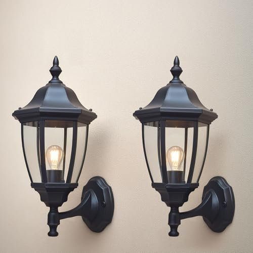 EBION 2 Stück Wandlampe Wandleuchte Aussen E27, Kunststoff AußEnlampe Aussenlampe Wand IP44 Wasserdicht, Klassisch Wandleuchten AußEnwandleuchten Für Garten Terrasse Balkon Schwarz(Ohne Leuchtmittel)