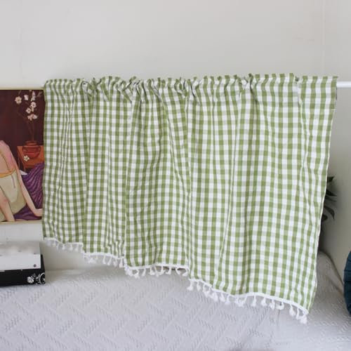 Cortinas de cocina vintage a cuadros, modernas cortinas cortas con bolsillo para barra, algodón de poliéster, perfectas para baño o armario