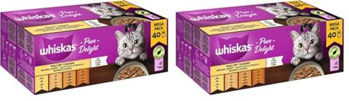 Whiskas 1+ Katzennassfutter Ragout Geflügel Auswahl in Gelee, 40x85g (1 Packung) – Hochwertiges Nassfutter für ausgewachsene Katzen in 40 Portionsbeuteln (Packung mit 2)