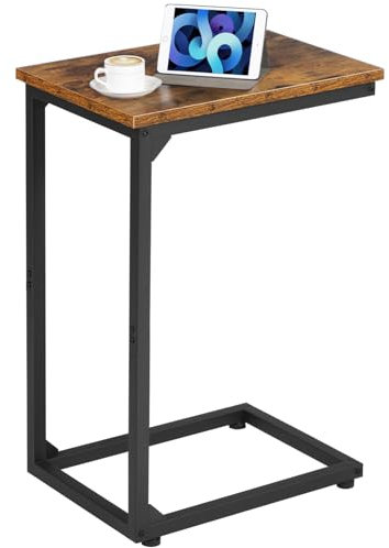 AMHANCIBLE C-Shaped Side Table, Bedside Table, End Table for Small Spaces, Sofa Side Table, Coffee Table with Metal Frame for Living Room, Bedroom, Rustic Brown UHET02CBR-1