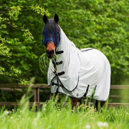 Imperial Riding Fliegendecke IRH Reese, leichte Fliegendecke mit abnehmbarem Halsteil aus atmungsaktivem Material, Sommerdecke mit UV-Schutz, Silbergrau, 115