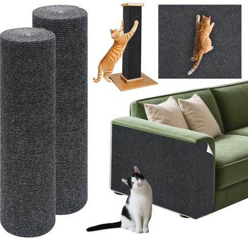 2 Stück Kratzmatte Katze Selbstklebend 40x200CM: TOOSOFt Kratzschutz Sofa Katze - DIY Trimmbar Kratzteppich Selbstklebend - Dunkelgrau Kratzbrett Wand für Katze Bäume Katzenturm Möbel und Couch Schutz