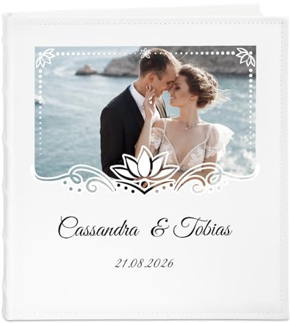 Maverton Album Photo Personnalisable à Pochettes - Cadeau Mariage Unique - Photo Album 33x33x6 cm pour 500 Photos avec Couverture Imprimée - Cadeau Personnalisé Pour Jeunes Mariés - couple mariage