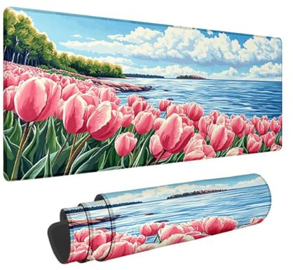 Mouse Mat Flower, Large Gaming Mouse Pad 1200x600 mm, Desk Mat with Rubber Base, Mousepad with Waterproof, Soft Smooth Surface, Desk Pad with Stitched Edges for Keyboard Gaming Home Office Work W-59