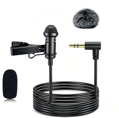 SEYUGOPTI 1Pcs Lavalier Lapel Microphone for DJI MIC 1/2 and for Rode Wireless go ii Wireless Transmitter, Curved Head 3.5mm Omnidirectional Condenser Wired Mics for YouTube Vlog Interview, Black 1.5M