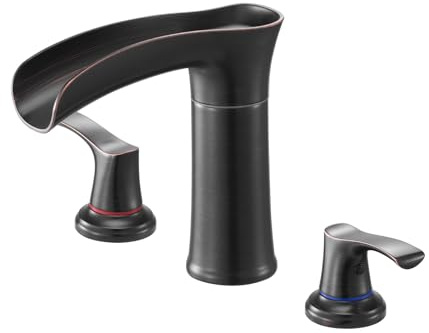 VEVOR Roman Tub Faucet, 3 Hole Waterfall Bathtub Faucet, Zinc Alloy Bath Tubs Faucets Set with 2 Handles, Deck Mount Bath Tub Faucets Set for Pet Washing, Adult Bathing, Oil-Rubbed Bronze, Drip-Free