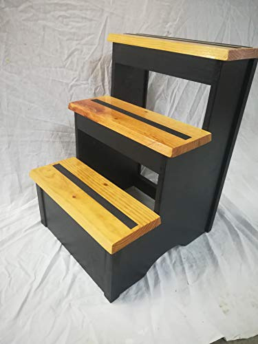 Scala Fissa a 3 Gradini. Legno. Altezza 60 cm. Nero/gradini verniciati