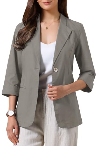 Allegra K Blazers de Lino y Algodón para Mujer Casuales Chaqueta Ligero de Traje de Manga 3/4 de Verano