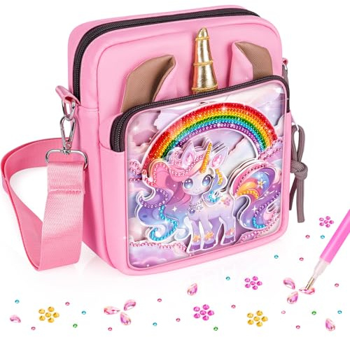 Einhorn Geschenke für Mädchen 5 6 7 8 9 Jahre: Handtasche Basteln Mädchen Bastelset Kinder ab 6 8 10 11 12 Jahre DIY Tasche Diamond Painting Kinder Spielzeug Mädchen 4-12 Jahre Kreatives Geschenke