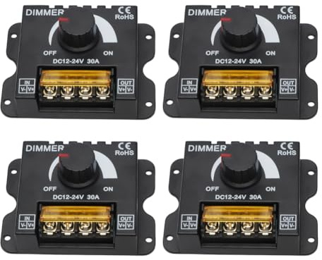 4 Stück LED Dimmer DC 12V 24V, LED-Leuchtstreifen Dimmer, PWM-Dimmcontroller, Strip Controller, Helligkeitsregler für Lichtband
