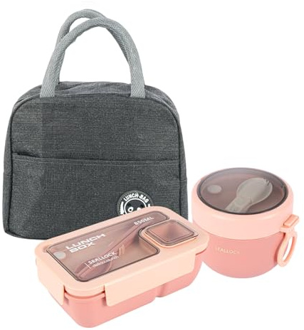 JF HOME BLISS Bento Box for Adults Lunch Box Set with Insulated Lunch Bag Utensils Leakproof Oats Container Meal Prep Containers for Work School Office Picnic Travel (Pink)