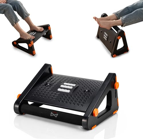 Adjustable Foot Rest Under Desk by UKGator | Dual Mode Under Desk Foot Rest | Height Adjustable Foot Stool with Massage Rollers | Enhanced Non Slip Pads | Vertical & Horizontal Placement