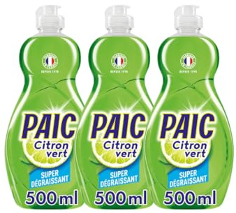 PAIC - Liquide vaisselle format Mini Parfum Citron Vert- pratique et compact - efficacité dégraissante - 500ml - LOT de 3