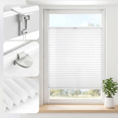 SALCAR Plissee ohne Bohren Klemmfix für Fenster & Türen, lichtdurchlässig & Blickdicht, Faltrollo stufenlos verstellbar, Sichtschutz mit Alu-Leisten, Weiß, B 75 x H 200 cm