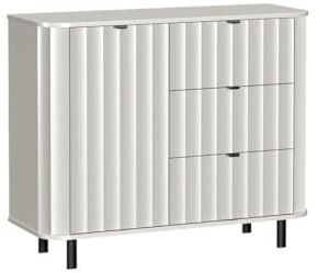 Masseno Kommode MODERNO 111 cm Sideboard mit 3 Schubladen und 1 Türen für Wohnzimmer Schlafzimmer Modern 111x40,5x91 cm Weiß