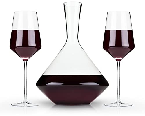 Viski Raye Bordeaux - Set di 3 bicchieri da vino e decanter, in vetro trasparente di alta qualità, moderno, con calice, fondo piatto, set da 3, 453,6 g e 850,5 g