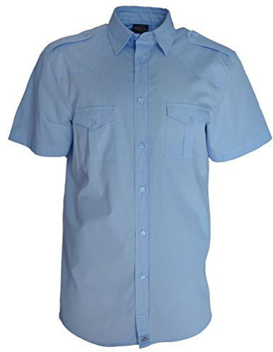 ROCK-IT Apparel Chemise à Manches Courtes pour Hommes au Style Militaire Américain - Chemise de Travailleur pour Les Loisirs Fabriquée en Europe - Bleu Clair XX-Large