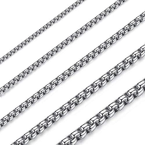 OSTAN 1,5 – 5,0 mm Damen Herren Edelstahl Silber Seil Französisch Kettenbox Briolette Catena Venezianisch Link Halskette 45 – 80 cm