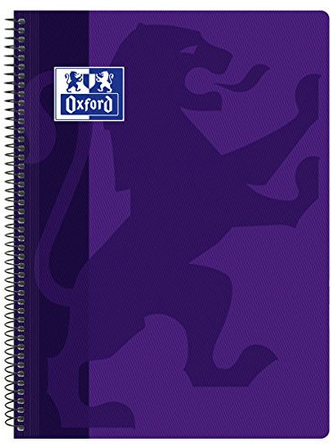 Oxford Classic – Cahier spirale, couvercle en plastique, 4 x 4 carreaux, couleur violet