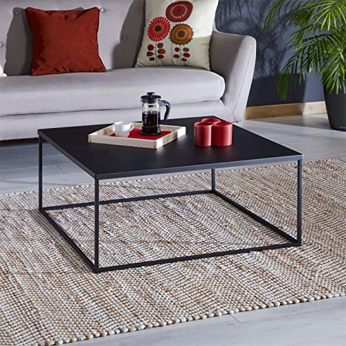IDIMEX Table Basse HILAR Table de Salon Grande Table d'appoint Design Retro Vintage Industriel, Plateau carré de 80 x 80 cm en métal laqué Noir