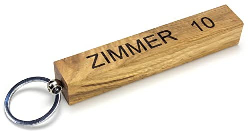 WoodBi Großer Schlüsselanhänger aus Holz XXL Größe Turnhalle Schuppen Hotelzimmer Verein Made in Germany (Eiche, mit Gravur)