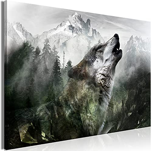 murando - Wandbilder XXL Wolf 120x80 cm 1 tlg - Wand Deko Vlies Leinwand Bilder Groß Wanddeko Wohnzimmer Schlafzimmer Kunstdrucke - Berge Landschaft Sepia g-C-0231-b-a