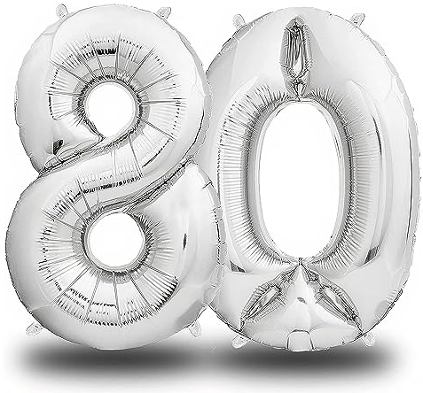 envami® Folienluftballon Zahl Silber - 100 cm - Riesen Zahlenballon - Fliegt mit Helium - Luftballon Zahl Geburtstag - Geburtstagsdekoration - Deko Geburtstag (80 einzeln)