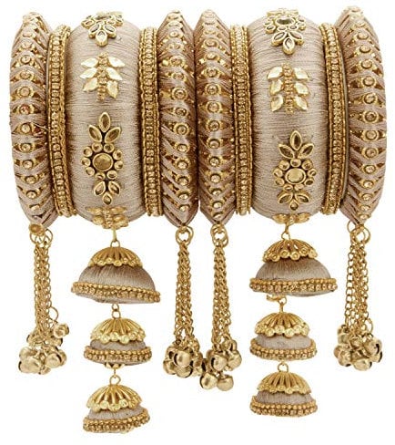 Aheli Traditionelle indische Clusterglocken und Jhmki hängende Hochzeitsarmreifen, Chuda-Set, Modeschmuck für Frauen, 2.6 Inch, Zink, Kein Edelstein