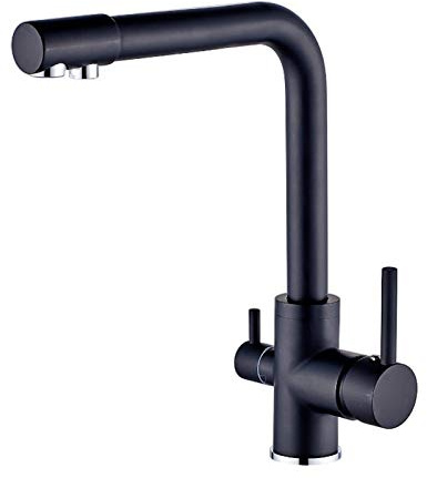 3 Vie Rubinetto Cucina Per Sistemi Osmosi, Ottone Girevole a 360°Miscelatore Cucina E Fredda E Calda Regolabile Rubinetto, Miscelatore Doppia Maniglia Per Lavello - Per Depuratore, Nero,stile Moderno
