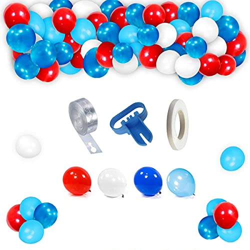 Ballongirlande Kit, Latexballon Ballonzubehör für Partys,Blau, Rot, Weiß mit Streifenband, Blaue Knotenvorrichtung, Weißes Band für party, Hochzeit Geburtstagsfeierdekoration Geschenk