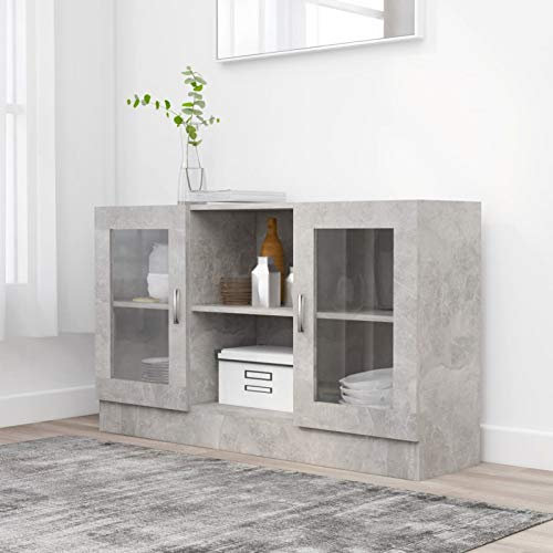 Tidyard Standvitrine Glasvitrine Wohnzimmerschrank Kommode Sideboard, Betongrau 120 x 30,5 x 70 cm