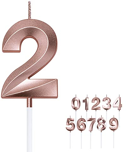Geburtstag Zahl Kerzen 3D Form Gold Glitzer Geburtstagskerzen Dekorative Geburtstagstorte Kerzen 0 1 2 3 4 5 6 7 8 9 Kuchen Topper Dekoration für Hochzeitsparty Hochzeit (Rose Gold, 2)
