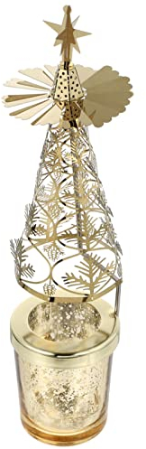 minkissy Weihnachten Kerzenhalter Teelicht Karussell Gold Drehbarer Kerzenständer Eisen Kerzenleuchter Weihnachtsbaum Figur Vintage Metall Teelichthalter Weihnachtsdeko Windlichthalter