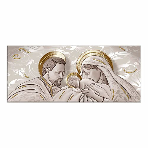Lupia - Quadro Moderno Sacra Famiglia, su tela poliestere con brillantini Glitter, Natività BRILLANT 52x122 cm THE KISS SHABBY BROWN, Adatto per Soggiorno e capezzale Camera da Letto