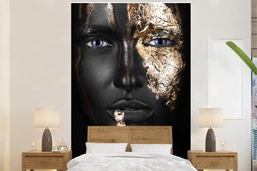 Selbstklebend Tapete Wandpapier Wandaufkleber Fototapete Tapeten Wanddeko 225x350 cm Frau - Blattgold - Schwarz - Gold - Luxus