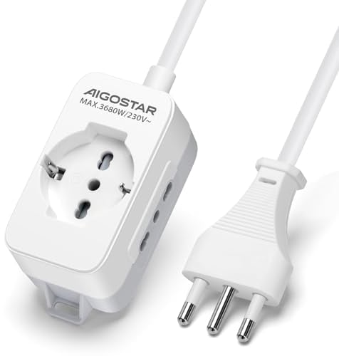 Aigostar Multipresa Ciabatta Elettrica a 3 Posti, 16A Potenza 250V, P40, P17/P11 Cavo 5m. Color Bianca e Grigia