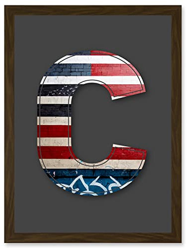 Wee Blue Coo Letter C USA American Flag Red White Blue Decorative Graffiti Mural Alphabet Initial Stencil Artwork Framed Wall Art Print A4