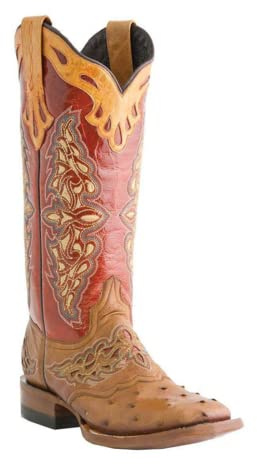 MissHeel Langschaft Stiefel mit Blockabsatz Cowboystiefel Stickerei Bestickte Westernstiefel Vintage Patchwork Boot Braun EU 44