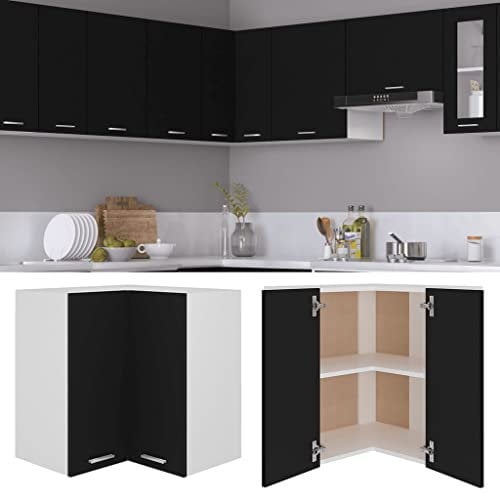 homiuse Eckhängeschrank Schwarz 57x57x60 cm Holz KüChenschrank Eckschrank Vorratsschrank KüChenunterschrank Aufbewahrungsschrank KüChenschräNke Eckkommode Eckschrank Klein Zwei Regal Mit Arbeitstisch