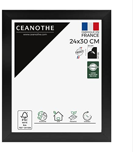 Ceanothe Cadre Photo 24x30 cm en Bois Noir Convient au A4 de la Collection Design Eternel Verre acrylique Incassable - Fabriqué en France