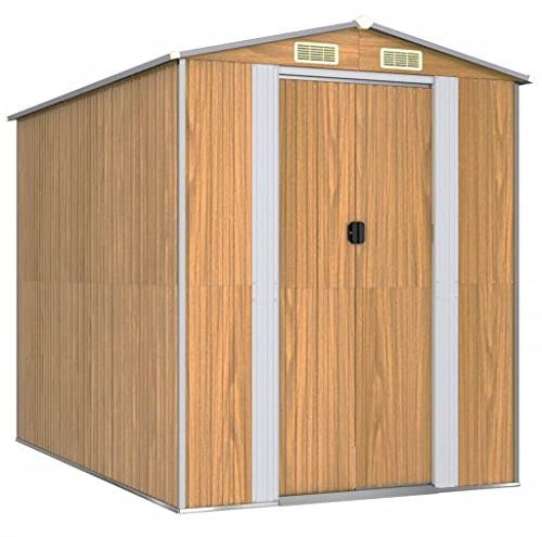 vidaXL Galvanised Steel Garden Shed in Light Brown - Spacious Outdoor Storage Solution for Garden Tools and Equipment