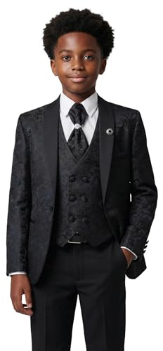 Jungen-Smokinganzug mit Blumenmuster und Paisley-Muster, 5-teiliges Set für Pageboy-Hochzeiten und alle besonderen Anlässe