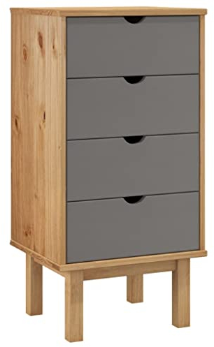 Makastle Kommode Schubladenschrank Schubladenkommode Sideboard mit 4 Schubladen, aus Massivholz, im angesagten Shabby Chic Look, für Schlafzimmer & alle Wohnräume, Braun und Grau 46x39,5x90 cm