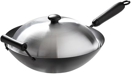 JOYCE CHEN Wok-Set aus Karbonstahl, antihaftbeschichtet, mit Deckel und Bakelit-Griffen, 35,6 cm, 4-teilig
