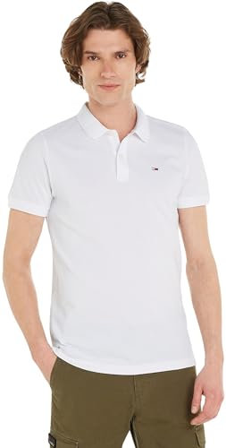 Tommy Jeans Polo Manches Courtes Homme Slim Fit, Blanc (White), S